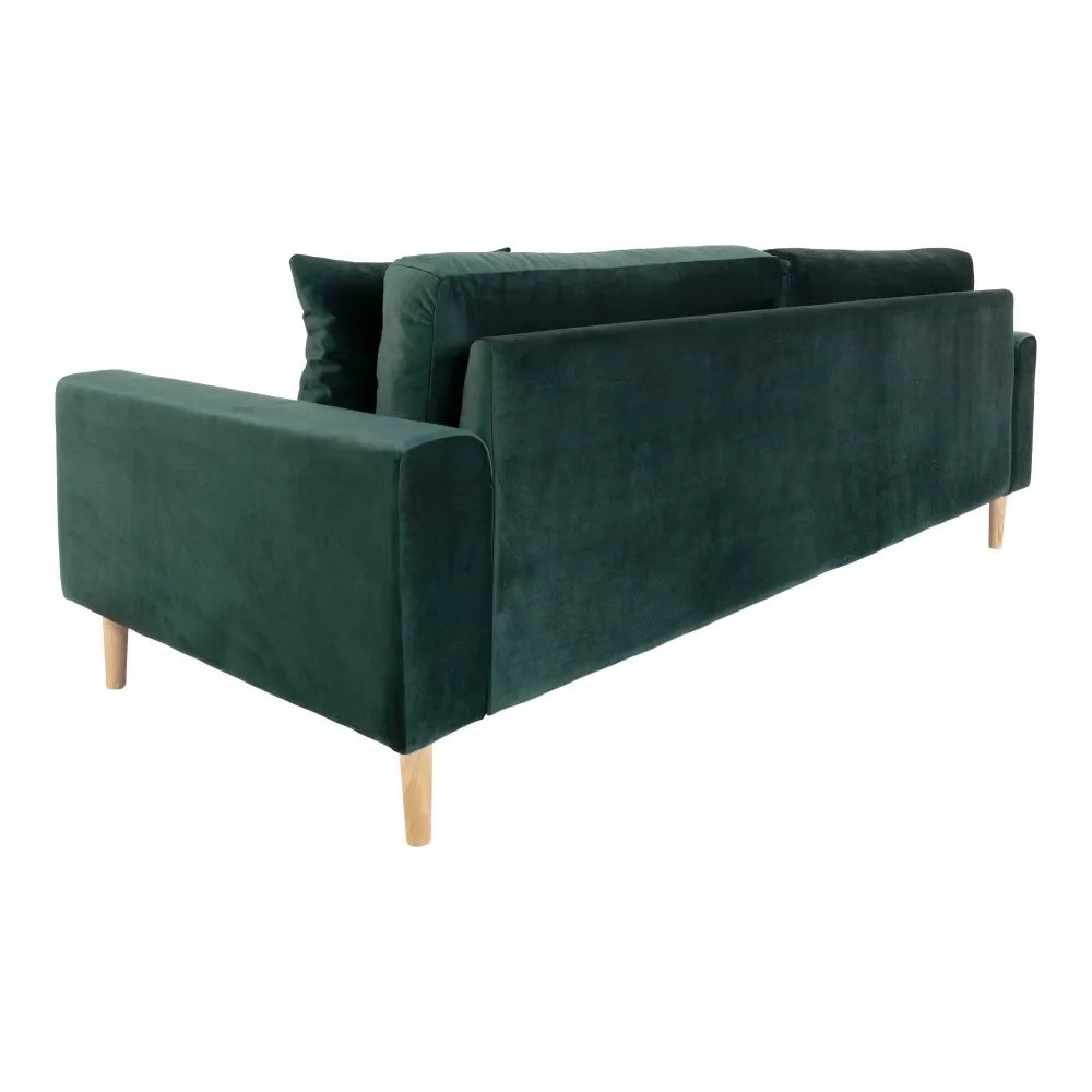 Canapea de 3 locuri cu picioare din lemn de fag maro tapitata cu Catifea Verde L210xH76cm Lido