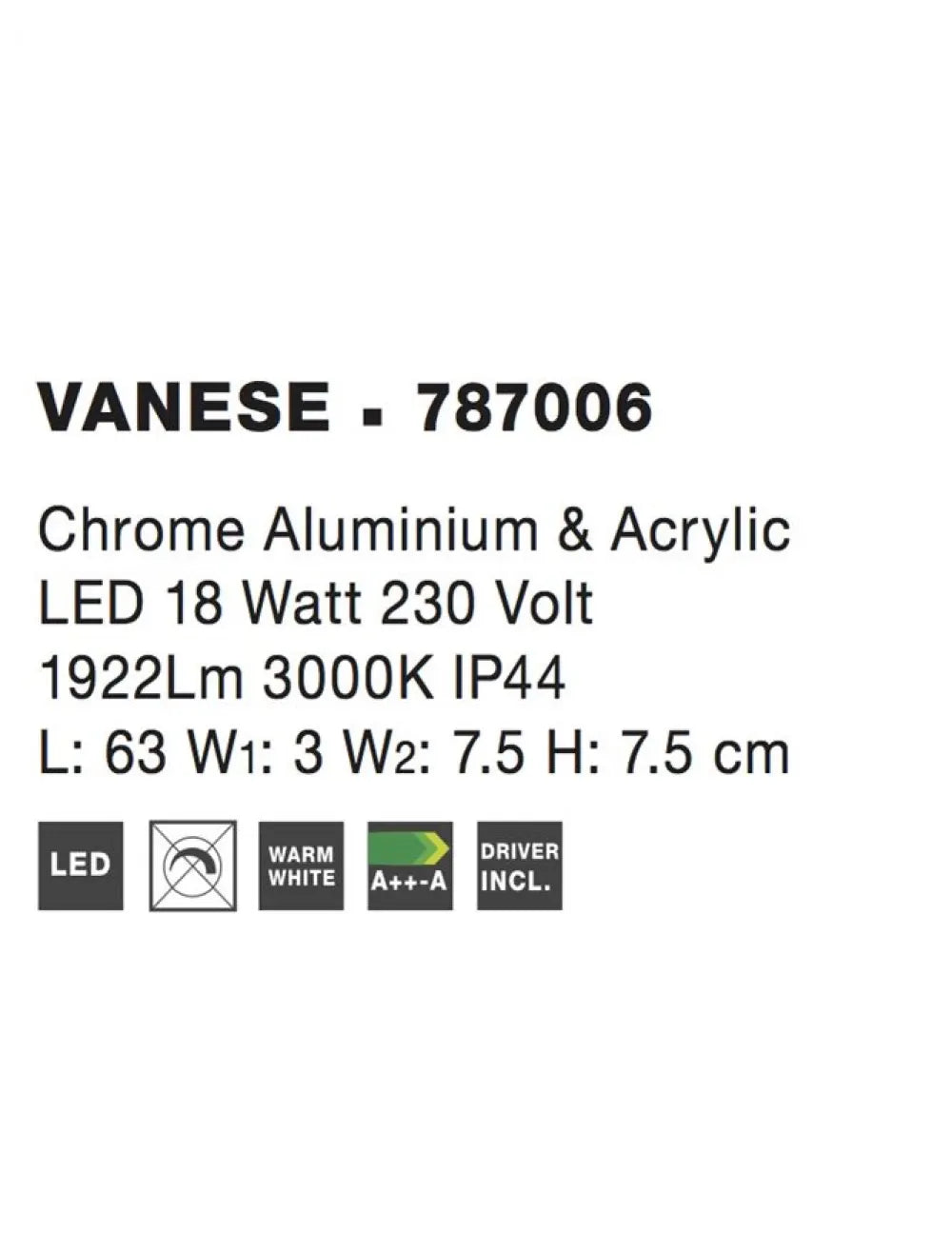Aplica de perete structura din Aluminiu Argintiu si abajur din Acrilic Alb H7.5xL63cm IP44 18W 1922lm 3000k VANESE