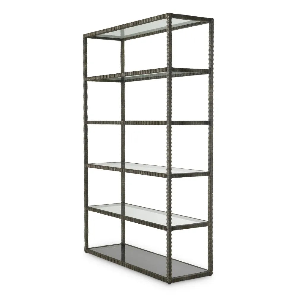 Etajera din Sticla Fumuriu/Transparent si Metal Bronz L150xH230.5cm Bethesda Eichholtz