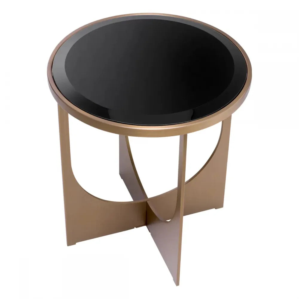Masuta laterala Rotunda din Otel inoxidabil Alama si Sticla securizata Negru D40.5xH44.5cm Elegance Eichholtz