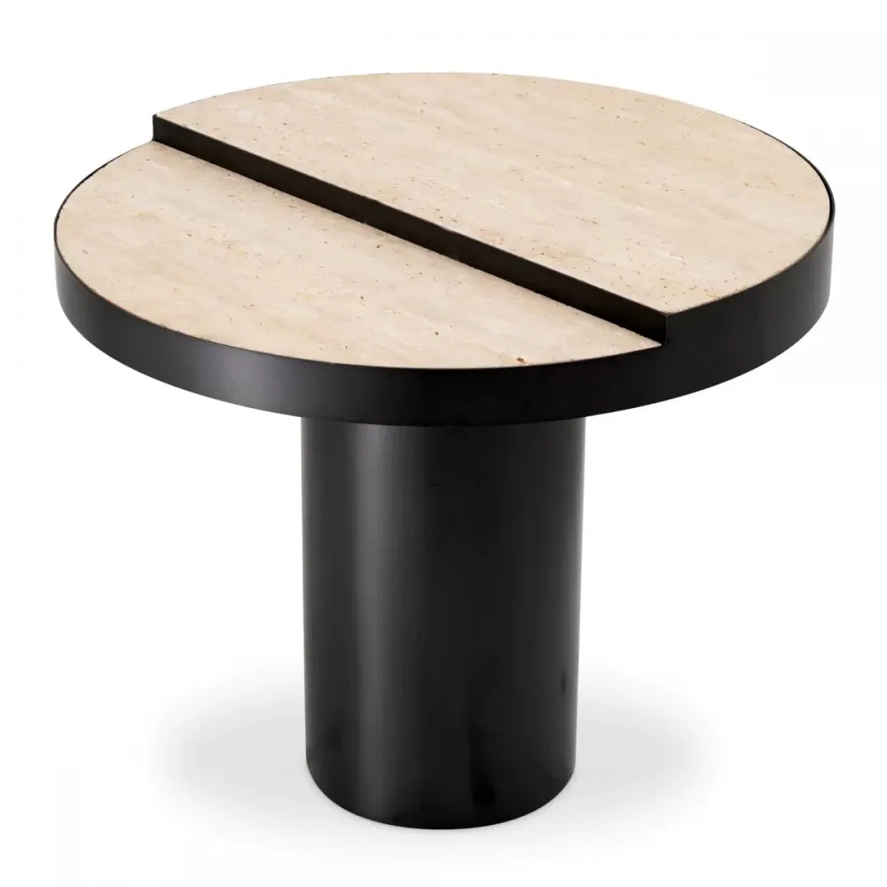 Masuta laterala Rotunda din Otel inoxidabil Bronz si Travertin Bej D55xH47cm Excelsior Eichholtz
