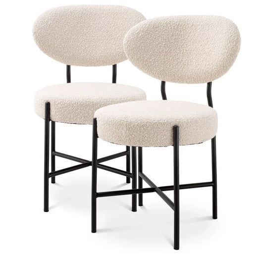 Set 2 scaune tapitat cu Stofa boucle Crem cu picioare din Metal Negru H83.5xL53xA59cm Vicq Eichholtz