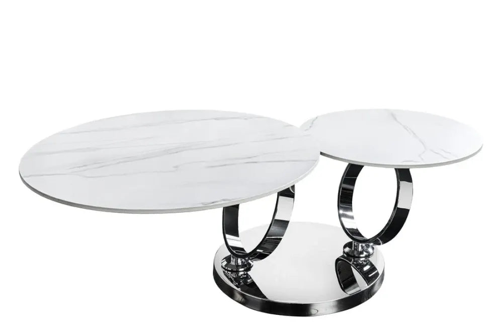 Masuta de cafea din Ceramica Alb si Metal Argintiu L135xH44cm DANCING RINGS