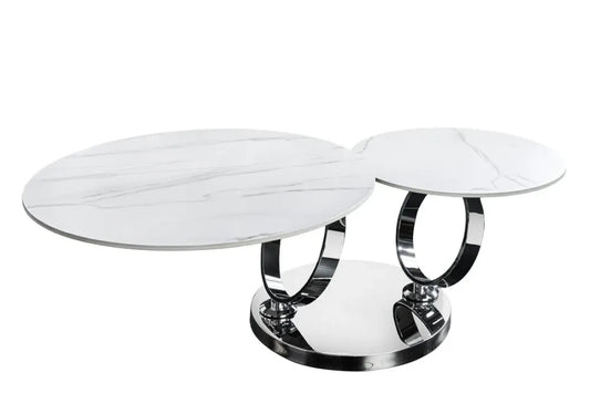 Masuta de cafea din Ceramica Alb si Metal Argintiu L135xH44cm DANCING RINGS
