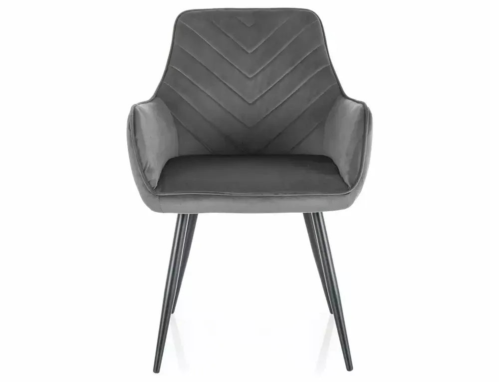 Scaun tapitat cu Catifea Gri cu picioare din Metal Negru H85xL57xA47cm Fig