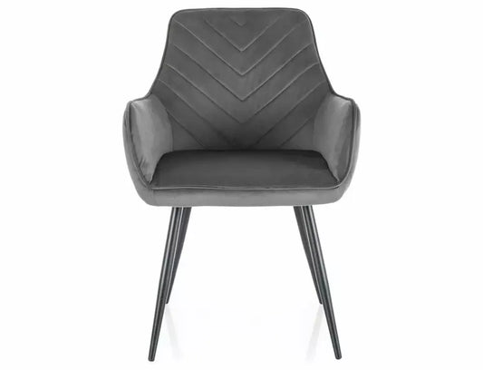Scaun tapitat cu Catifea Gri cu picioare din Metal Negru H85xL57xA47cm Fig