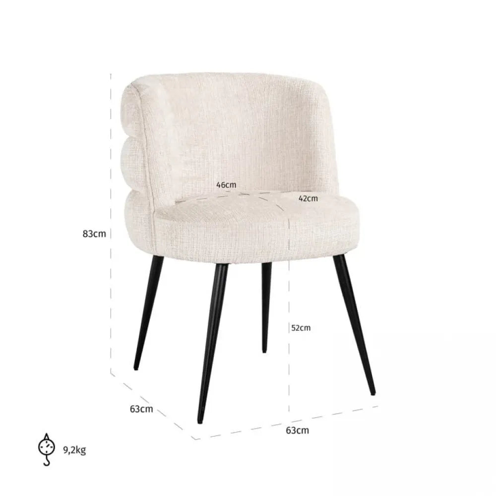 Scaun tapitat cu Chenille ignifug Bej cu picioare din Metal Negru H83xL63xA63cm Stella Richmond Interiors