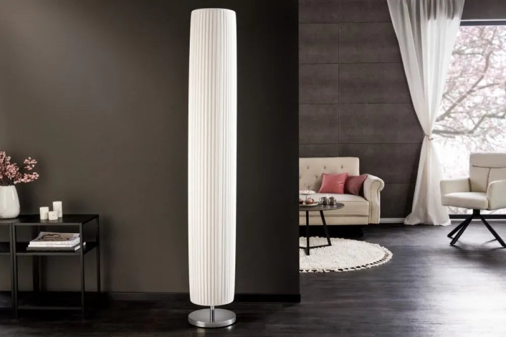 Lampa de podea din Metal Argintiu si Textil Alb H195xD28cm Salone