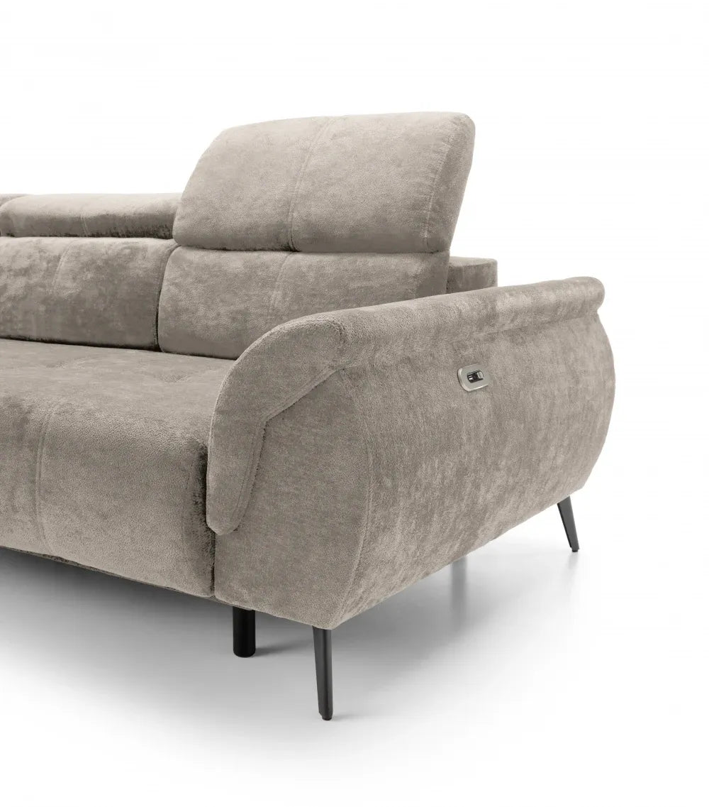 Coltar extensibil electric tapitat cu Chenille Bej cu lada depozitare Genova II