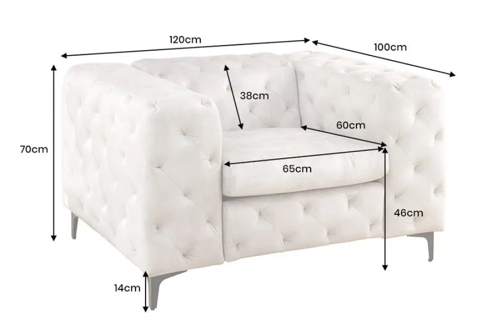 Fotoliu tapitat cu Catifea Bej sampanie si picioare din Metal Negru H70xL120xA100cm MODERN BAROCK