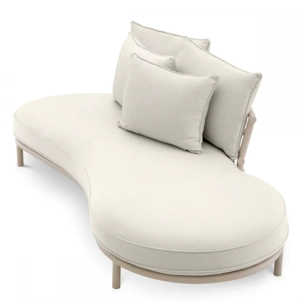 Canapea de exterior stanga din Metal Bej si Stofa Alb/Gri H59xL220cm Laguno  Eichholtz