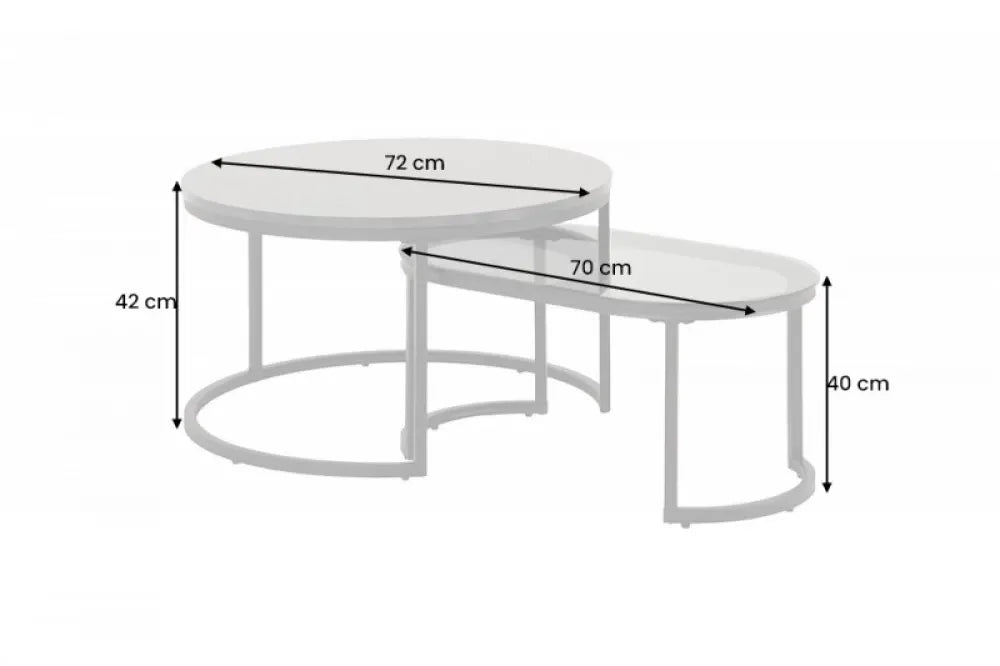 Set 2 masute de cafea Rotunde din Lemn stratificat/Sticla securizata Negru si Metal Negru D72xH42cm Elegance