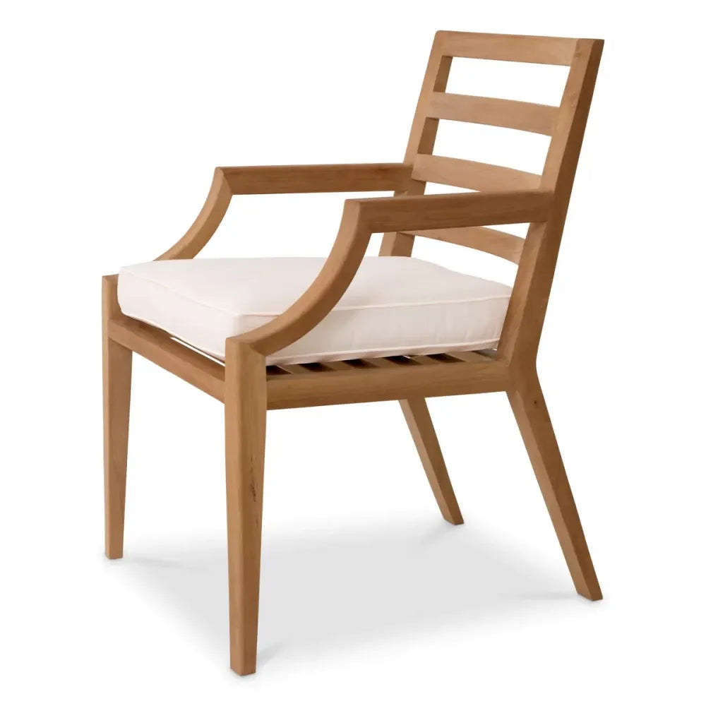 Scaun de exterior din Lemn de tec Maro si Stofa Alb H86.5xL59.5xA60.5cm Hera Eichholtz