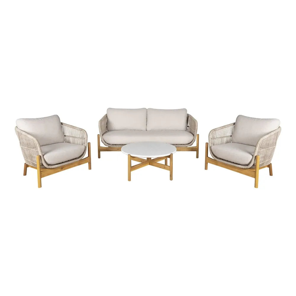 Set exterior 4 piese din Lemn de salcam/Metal Maro si Stofa Bej Terracina