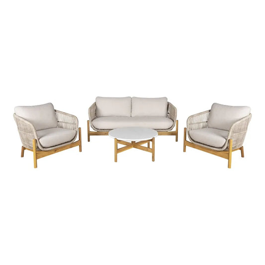 Set exterior 4 piese din Lemn de salcam/Metal Maro si Stofa Bej Terracina