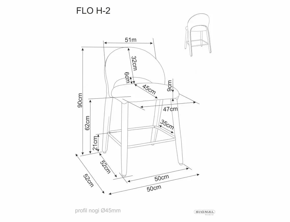 Scaun de insula din Stofa Bej si Metal Bej H90xL50xA52cm Flo