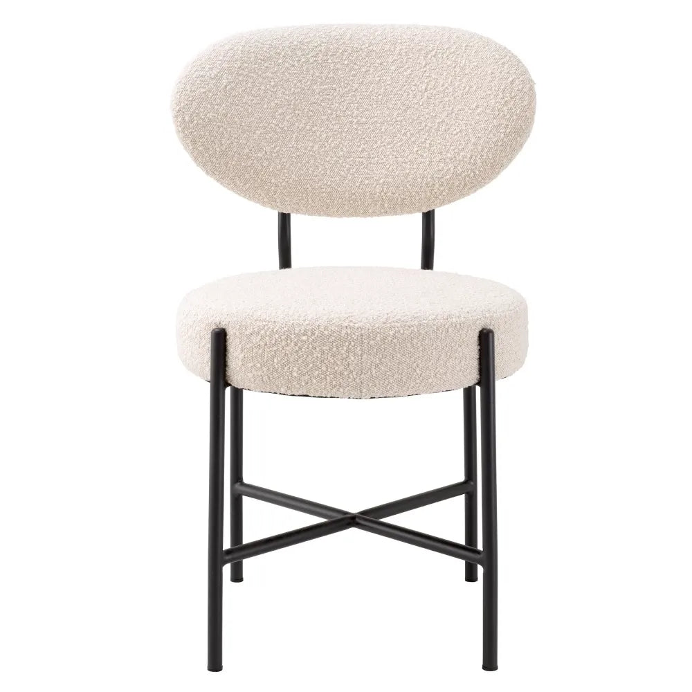 Set 2 scaune tapitat cu Stofa boucle Crem cu picioare din Metal Negru H83.5xL53xA59cm Vicq Eichholtz
