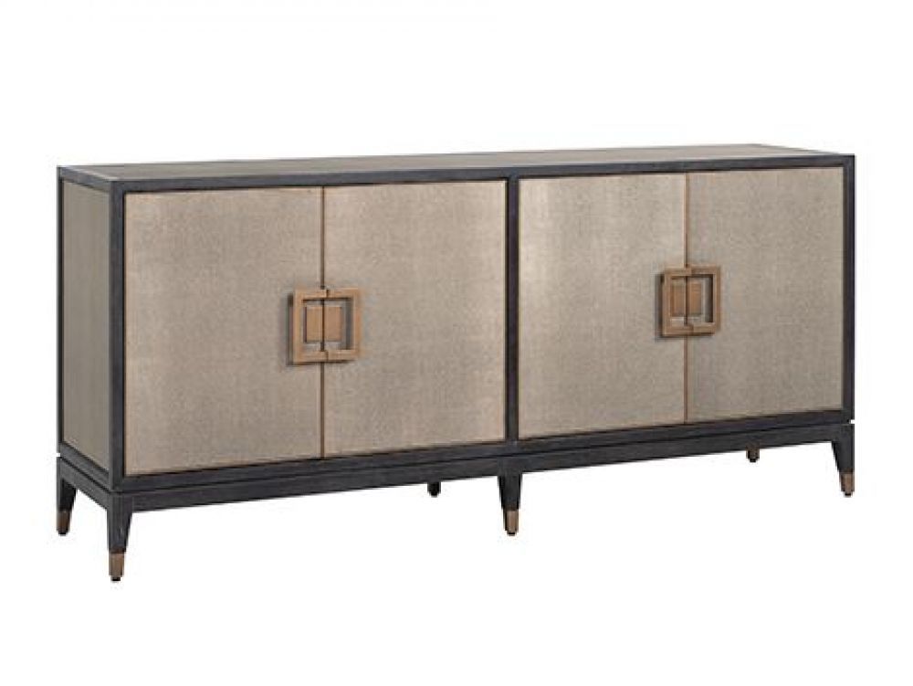 Comoda din piele ecologica si Lemn masiv de stejar Bej/Negru Bloomingville L193xH86cm Richmond Interiors