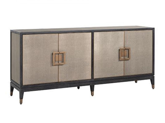 Comoda din piele ecologica si Lemn masiv de stejar Bej/Negru Bloomingville L193xH86cm Richmond Interiors