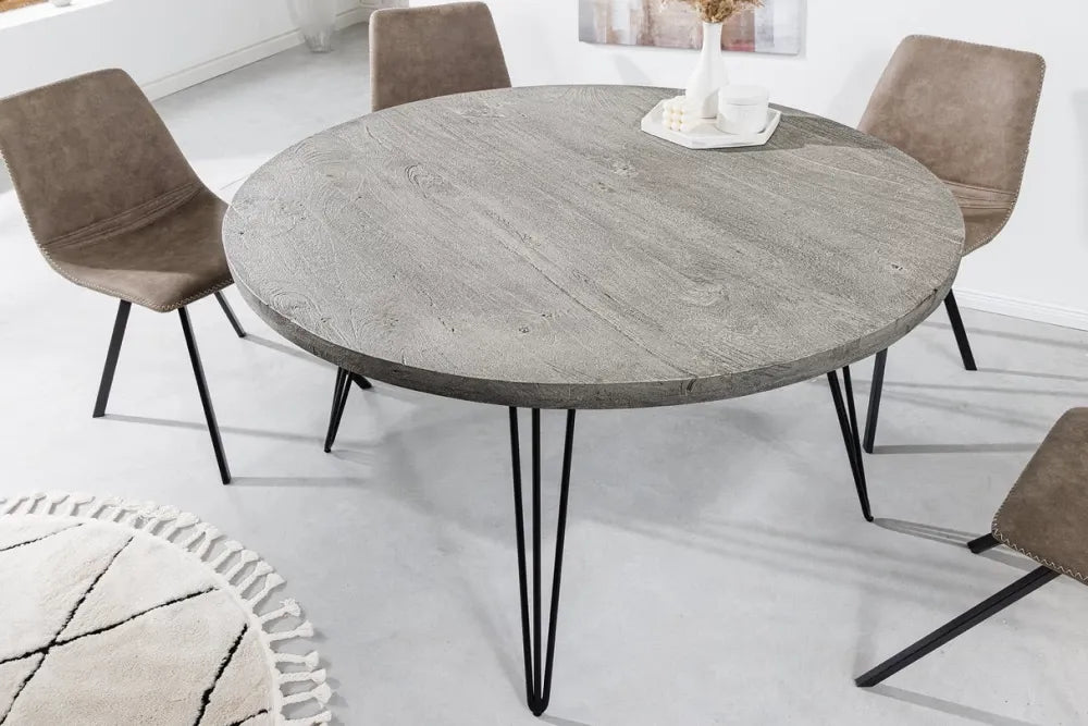 Masa rotunda din Lemn de mango Gri si Metal Negru D80xH77cm Scorpion