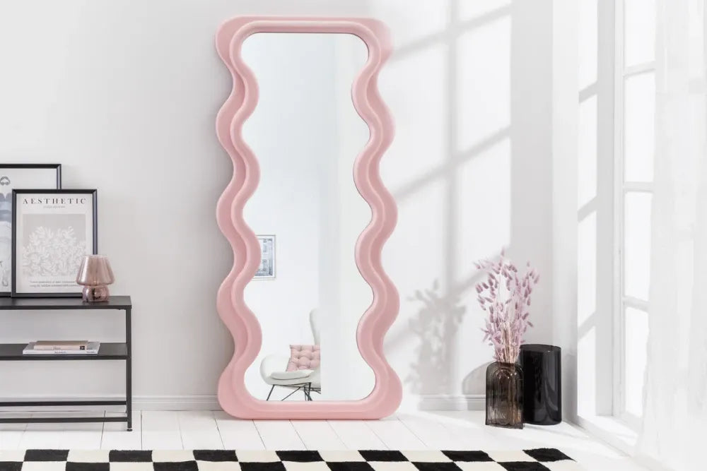 Oglinda cu rama din Poliuretan/MDF Roz H160xL70cm Curvy