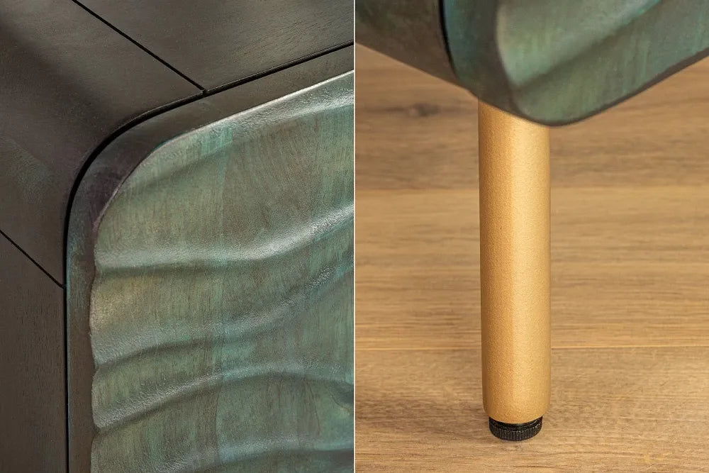 Comoda din Lemn de mango Turcoaz si Metal Auriu L160xH75cm WAVE