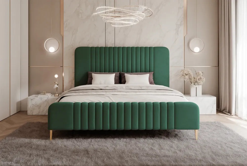 Pat 140 x 200 tapitat cu Catifea Dream velvet Verde inchis Sora