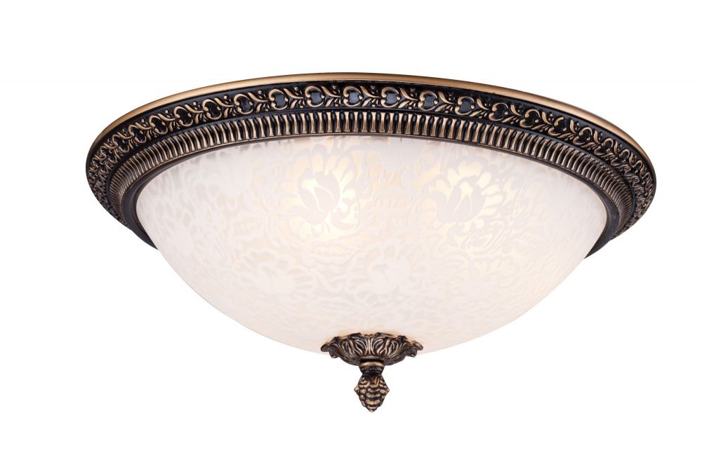 Plafoniera Rotunda din Sticla si Metal Alb/Maro Pascal D37xH19cm