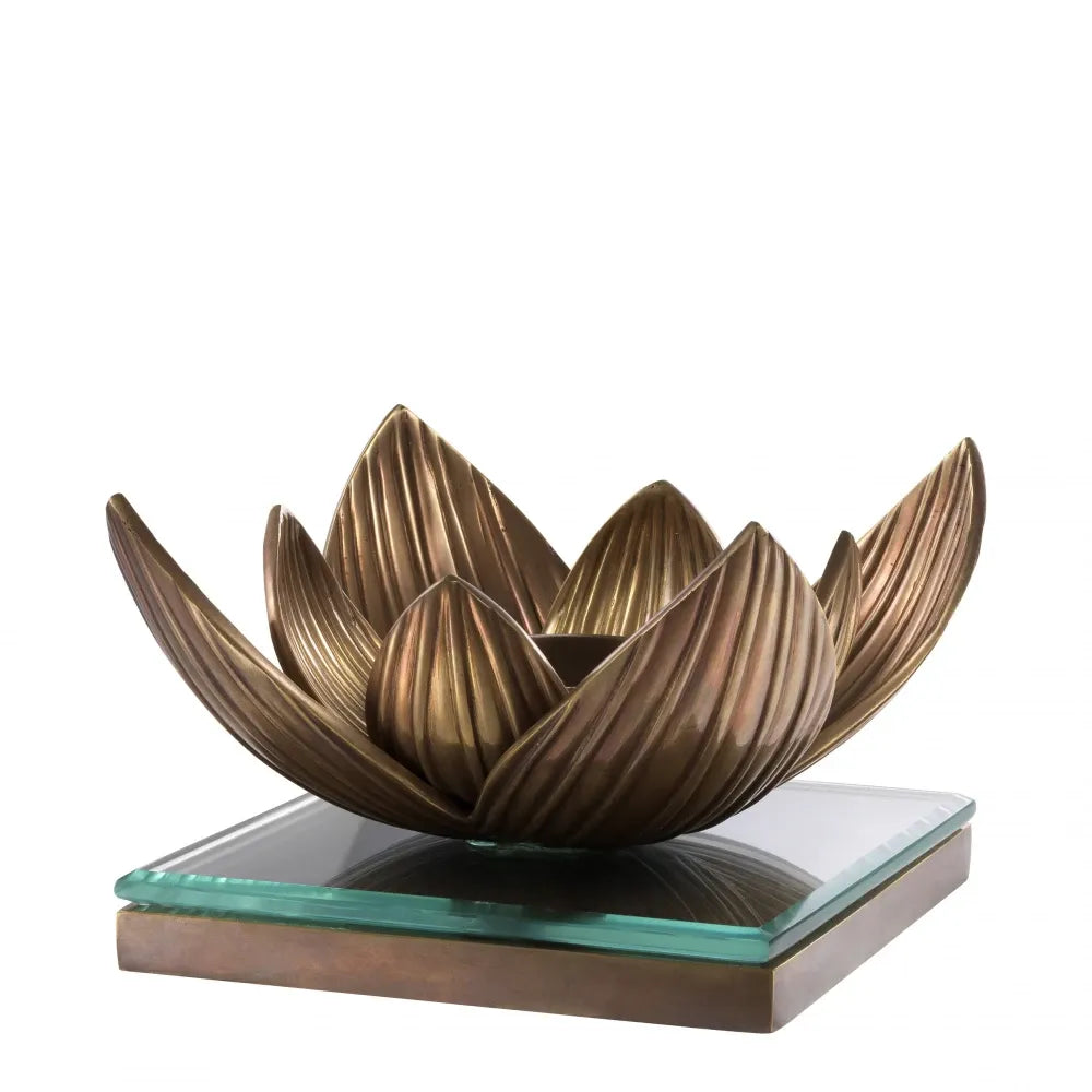 Suport lumanare din Metal/Sticla Alama/Transparent L16xH10.5cm Lotus Eichholtz