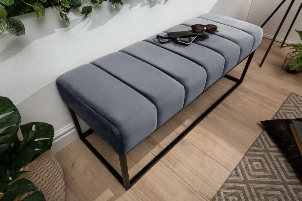 Bancheta din Metal Negru si Catifea Gri H40xL108cm Petit beaute