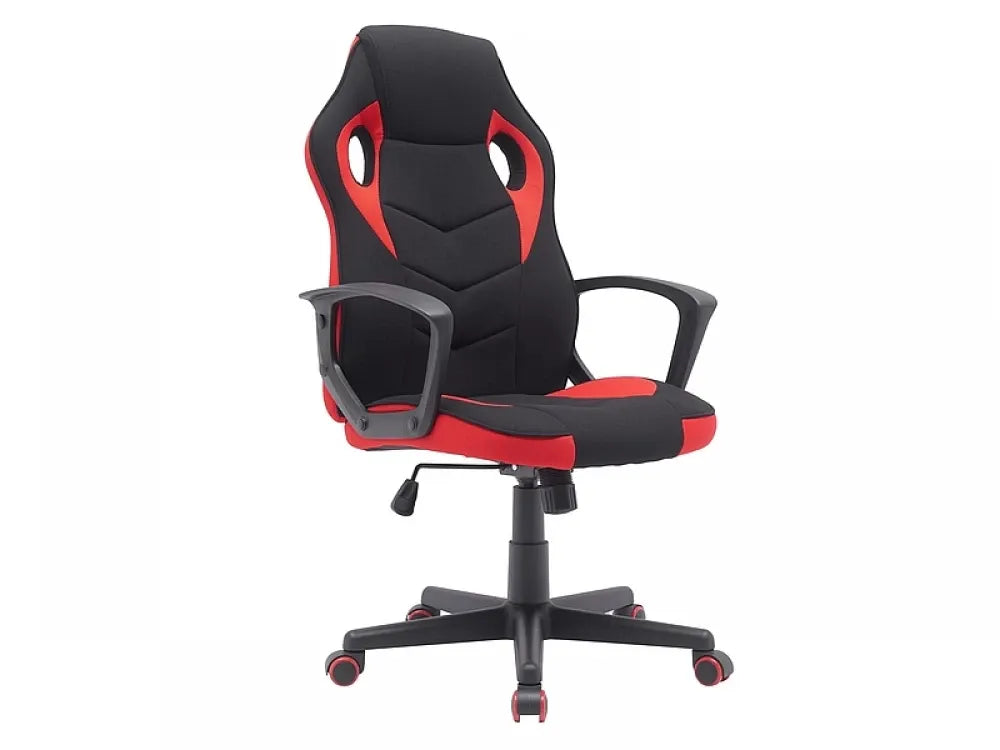 Scaun de gaming cu inaltime reglabila tapitat cu Stofa Negru/Rosu cu picioare din Plastic Negru/Rosu H106-114xL63xA48cm Dakar