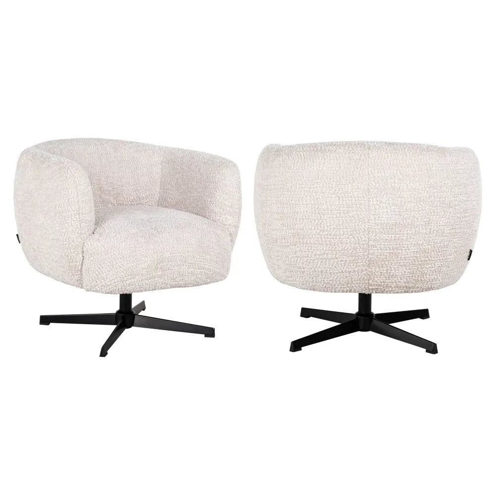 Fotoliu pivotant tapitat cu Stofa Be lovely Crem cu picioare din Metal Negru H75xL80xA80cm Estelle Richmond Interiors