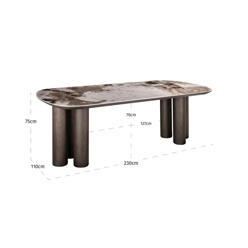 Masa din Furnir de stejar Maro si Ceramica Multicolor L230xH75cm Langford Richmond interiors