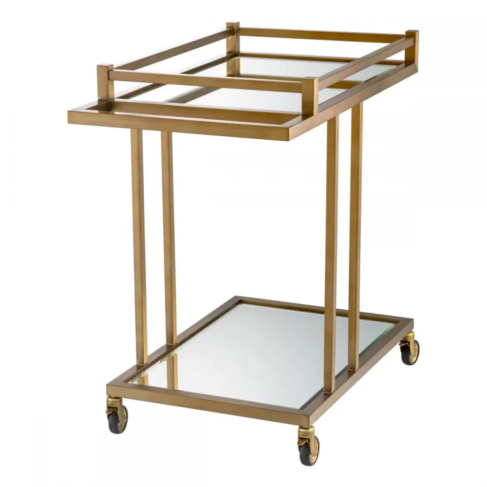 Carucior de servire Dreptunghiulara din Otel inoxidabil Alama si Oglinda L78xl46cm Beverly Hills Eichholtz