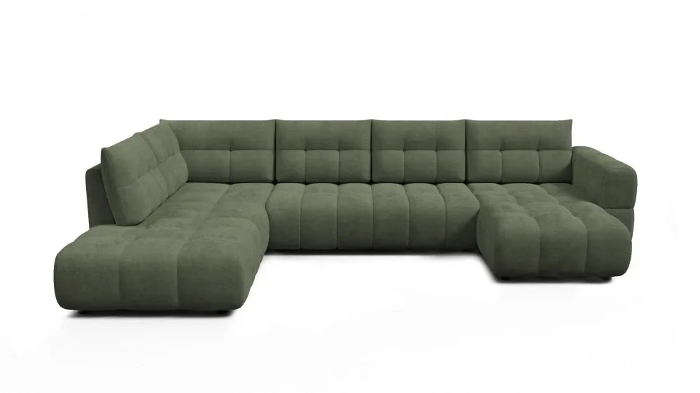 Coltar in forma de U tapitat cu material pet friendly Alias verde L374 x 219cm