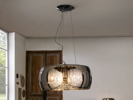 Lustra rotunda cu inaltime reglabila din Sticla Negru cu 6 becuri D50xH140cm Argos