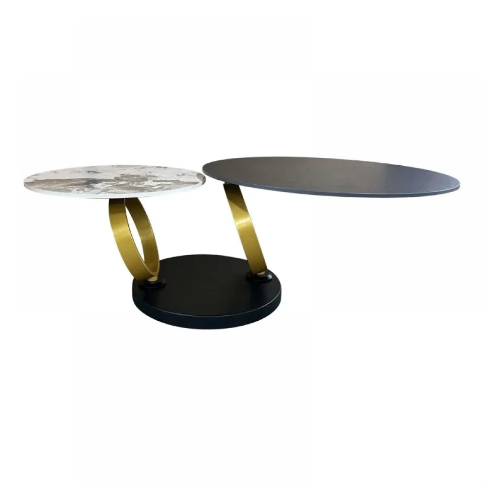 Masuta de cafea rotativa Rotunda din Ceramica Negru/Alb si Metal Negru/Auriu D80xH44cm Dancing Rings