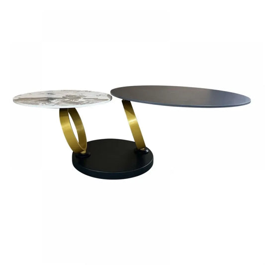 Masuta de cafea rotativa Rotunda din Ceramica Negru/Alb si Metal Negru/Auriu D80xH44cm Dancing Rings