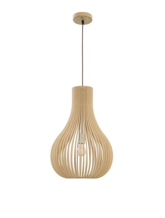 Pendul structura din Metal Negru si abajur din Lemn Bej H245xL38cm IP20 SOHO