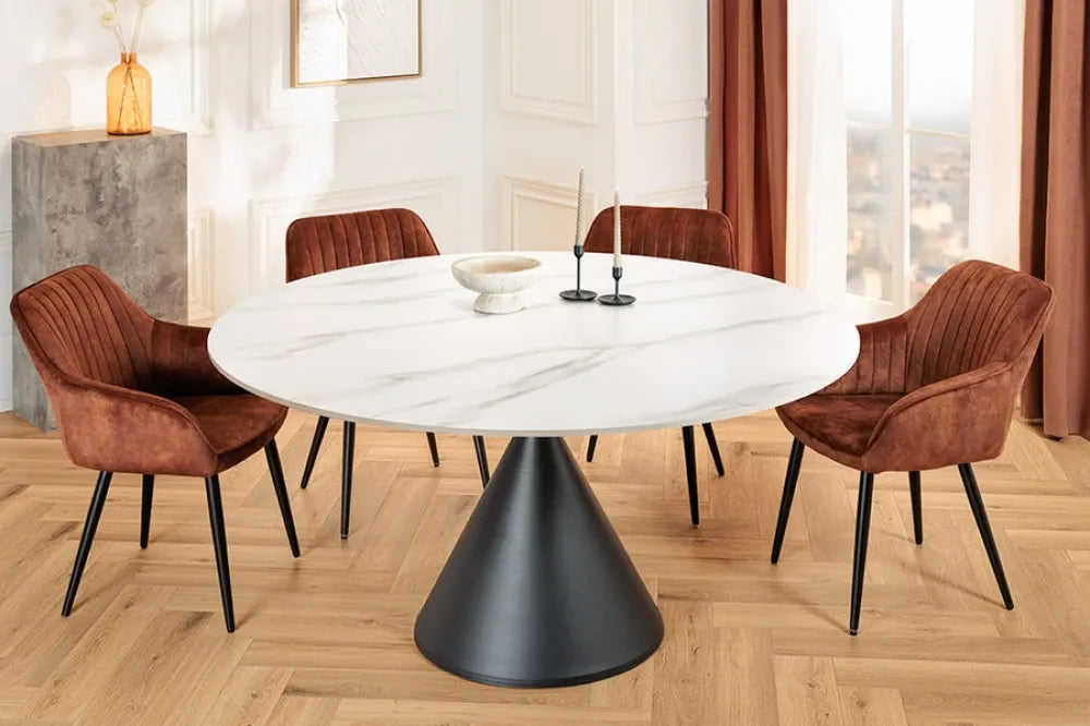 Masa din Ceramica Alb si Metal Negru D135xH76cm SIGNATURE