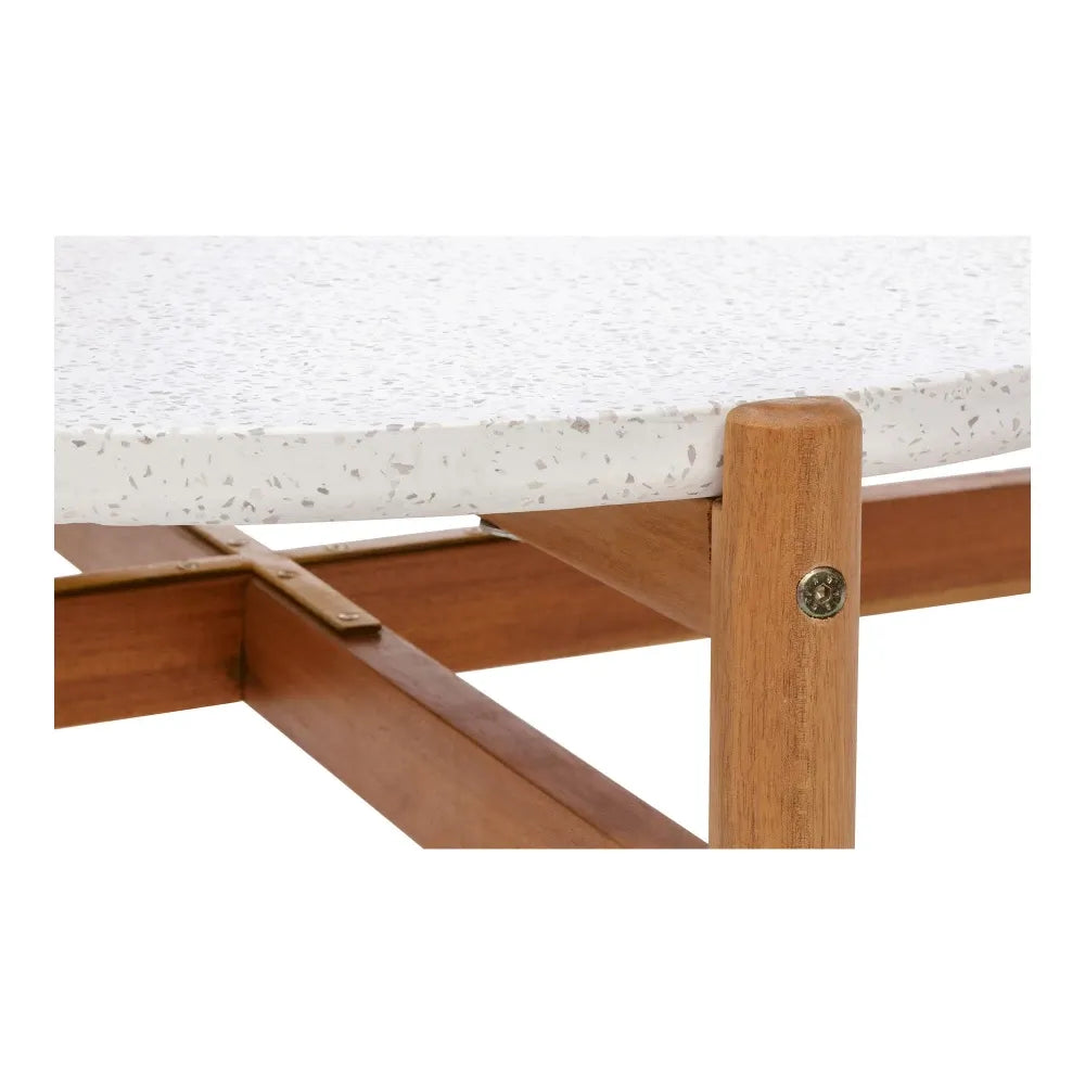 Masuta de cafea de exterior din Lemn de salcam Maro si Terrazzo Alb H38,5xD84.5cm Terracina
