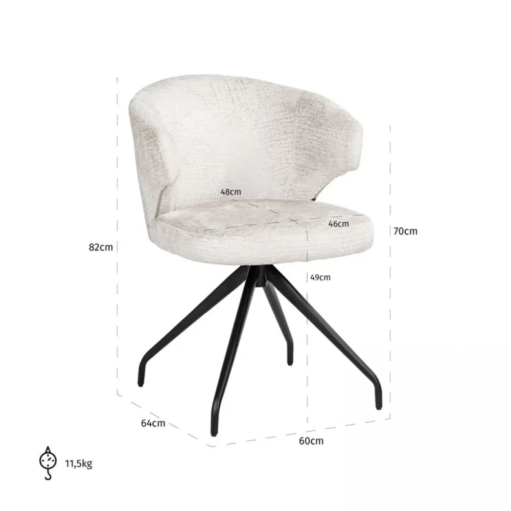 Scaun pivotant tapitat cu Stofa Crem cu picioare din Metal Negru H82xL60xA64cm Milly Richmond Interiors