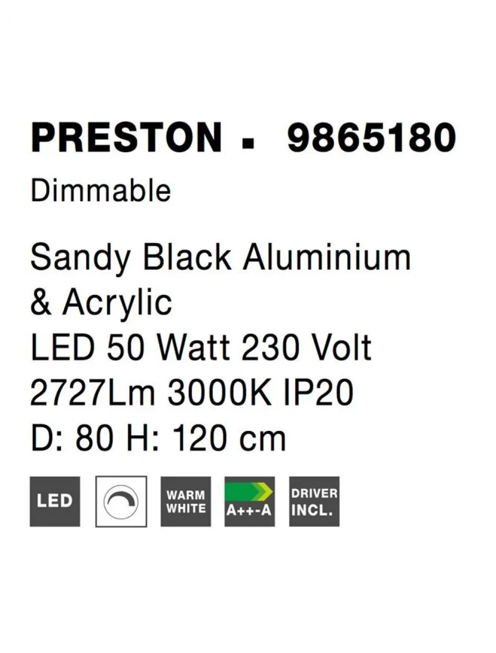 Lustra din Aluminiu Negru H120xL80cm IP20 50W 2727lm 3000k PRESTON