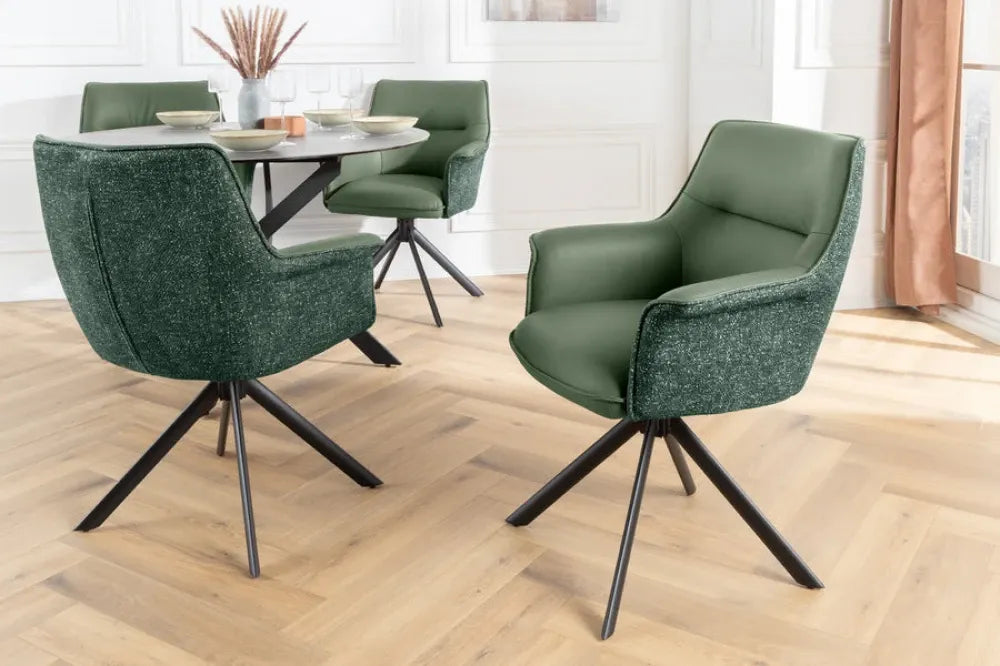 Set 2 scaune rotative tapitat cu Piele/Stofa Verde si picioare din Metal Negru H87xL68xA68cm LE GRAND