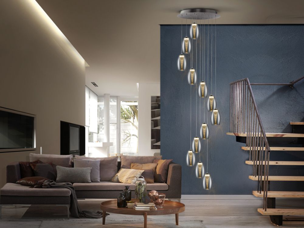 Lustra rotunda cu inaltime reglabila din Sticla Transparent cu LED  D54xH350cm Nebula