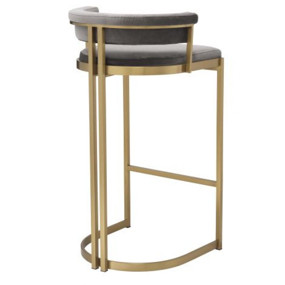 Scaun de bar tapitat cu Catifea Gri cu picioare din Metal Auriu H90xL49xA47cm Dante