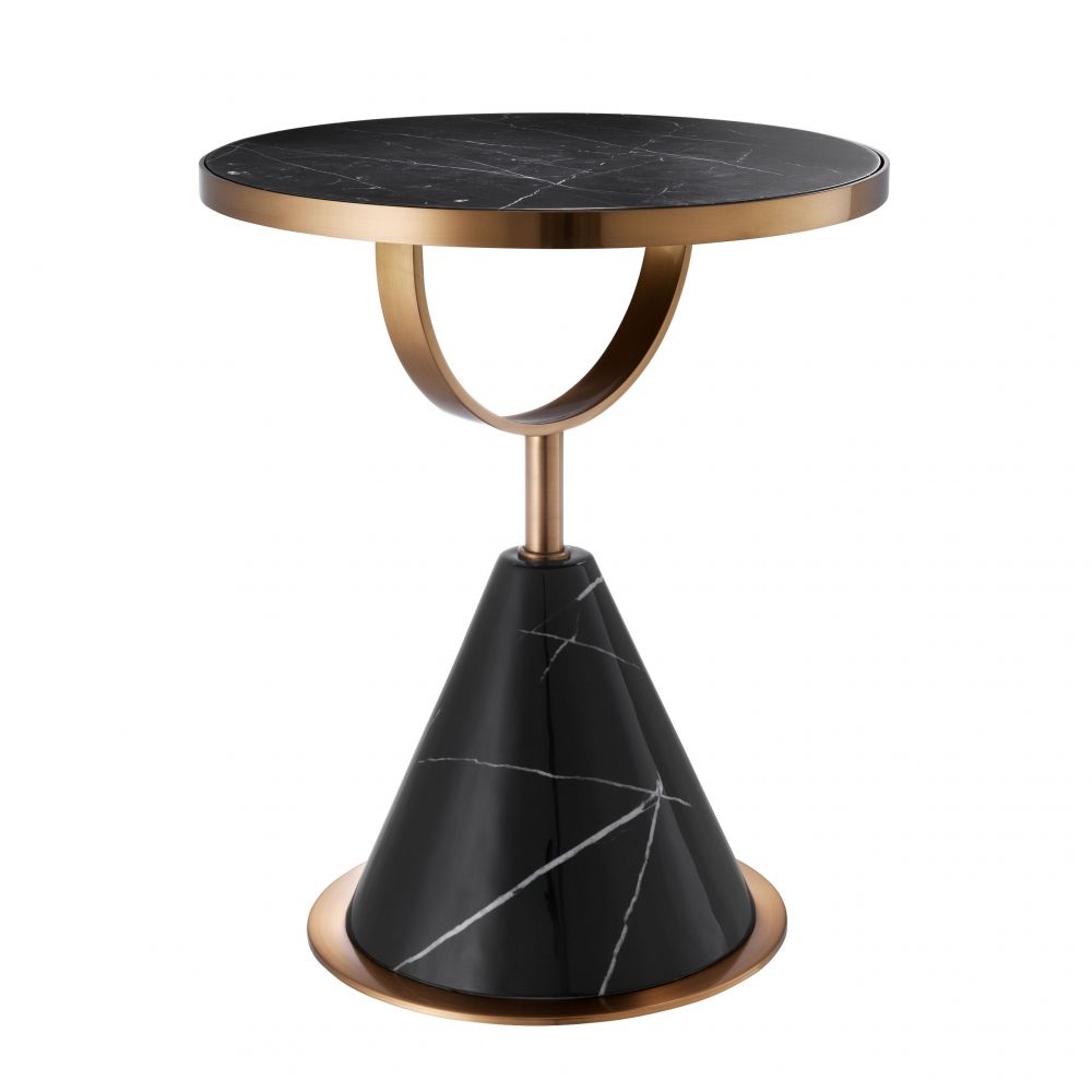 Masuta de colt rotunda din Metal si marmura artificiala Negru D49.5xH60.5cm Park Lane
