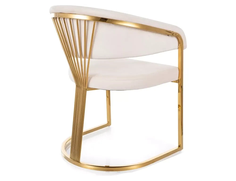 Scaun tapitat cu Catifea Bluvel 22 Bej deschis cu picioare din Otel inoxidabil Auriu H77xL57xA64cm Crown