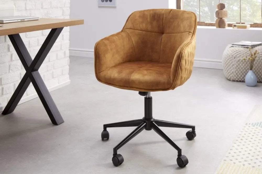 Scaun de birou cu inaltime reglabila tapitat cu Catifea Galben cu picioare din Metal Negru H81-90xL58xA60cm Euphoria