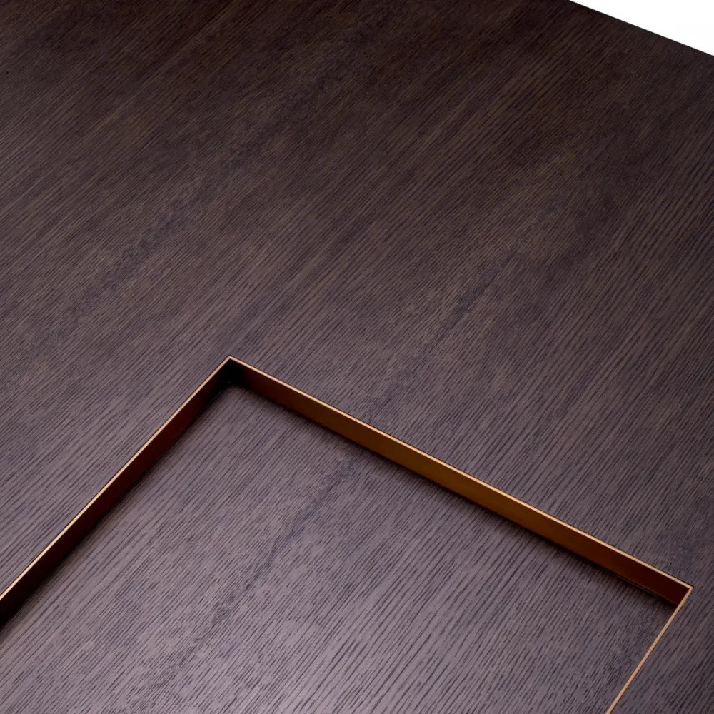 Masuta de cafea Patrata din Otel inoxidabil Alama si Furnir de stejar Maro mocha L110xl110cm Otus Eichholtz